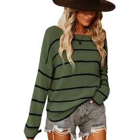 CUPSHE Women's Striped Sweaters Long Sleeve Boat Neck Colorblock Knitted Pullover Sweater Tops