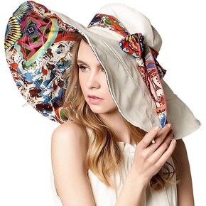 Women's Reversible Sun Hat Foldable UV Sun Protection Summer Beach Sun Cap Wide Brim Fishing Hat UPF 50+