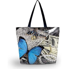 HAPLIVES Large Eco Reusable Eco-friendly Shopping Bag Handle Case Bag Travel Totes Bag (Purple Butterfly)