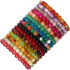 FIRAZIO 15 قطعة سوار مطاطي مطرز يدويًا سوار زجاجي دائري للنساء والرجال متعدد الألوان خرز زجاجي سوار مرن in Kuwait