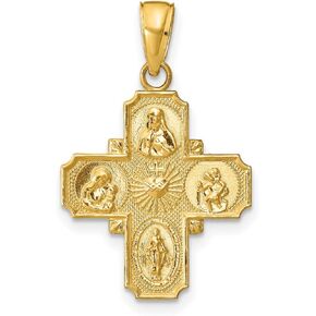 14k Gold Four Way Cross Religious Cruciform Pendant for Catholic and Christian Worship