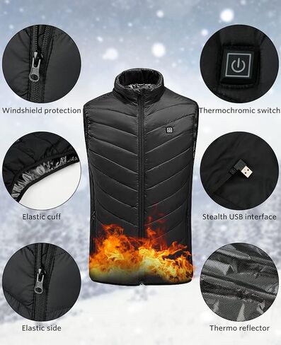 سترة PrettyQueen للتدفئة، سترة تدفئة كهربائية بشحن USB 5 فولت قابلة للغسل للرجال في الصيد في الهواء الطلق (البطارية غير متضمنة) in Kuwait