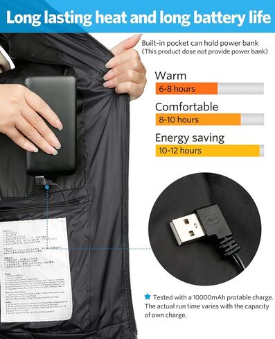 سترة PrettyQueen للتدفئة، سترة تدفئة كهربائية بشحن USB 5 فولت قابلة للغسل للرجال في الصيد في الهواء الطلق (البطارية غير متضمنة) in Kuwait
