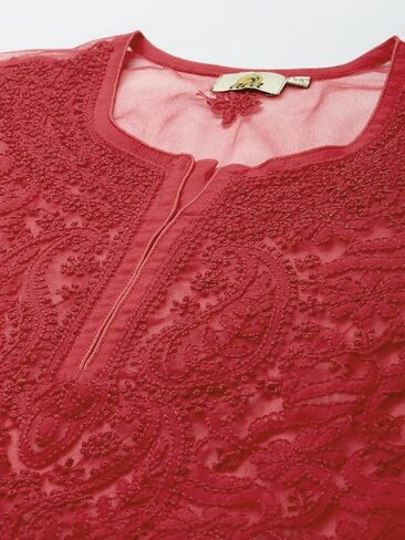 Ada Hand Embroidered Indian Chikankari Women's Georgette Tunic Top Kurti with Matching Slip A211586 in Saudi Arabia