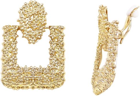 Rosemarie & Jubalee Women's Statement Chunky Nugget Metal Door Knocker Style Clip On Square Hoop Earrings, 1.87" in Saudi Arabia