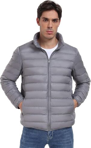 معطف Valennia الرجالي المقاوم للرياح والقابل للتعبئة وياقة واقفة منتفخة ملابس خارجية شتوية in Kuwait