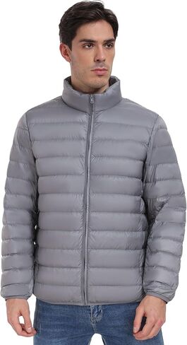 معطف Valennia الرجالي المقاوم للرياح والقابل للتعبئة وياقة واقفة منتفخة ملابس خارجية شتوية in Kuwait