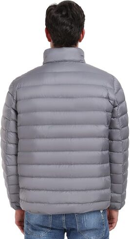 معطف Valennia الرجالي المقاوم للرياح والقابل للتعبئة وياقة واقفة منتفخة ملابس خارجية شتوية in Kuwait