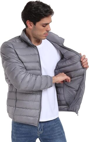 معطف Valennia الرجالي المقاوم للرياح والقابل للتعبئة وياقة واقفة منتفخة ملابس خارجية شتوية in Kuwait