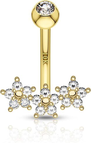 COCHARM 10K Gold Belly Button Rings Flowers 10K Gold Belly Navel Rings for Women 10K Gold Belly Navel Piercing Jewelry Hypoallergenic in Saudi Arabia