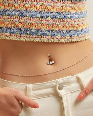 COCHARM 10K Gold Belly Button Rings Flowers 10K Gold Belly Navel Rings for Women 10K Gold Belly Navel Piercing Jewelry Hypoallergenic in Saudi Arabia