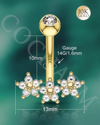 COCHARM 10K Gold Belly Button Rings Flowers 10K Gold Belly Navel Rings for Women 10K Gold Belly Navel Piercing Jewelry Hypoallergenic in Saudi Arabia
