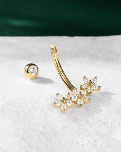 COCHARM 10K Gold Belly Button Rings Flowers 10K Gold Belly Navel Rings for Women 10K Gold Belly Navel Piercing Jewelry Hypoallergenic in Saudi Arabia