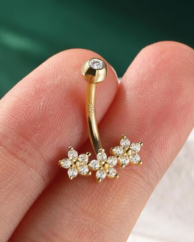 COCHARM 10K Gold Belly Button Rings Flowers 10K Gold Belly Navel Rings for Women 10K Gold Belly Navel Piercing Jewelry Hypoallergenic in Saudi Arabia