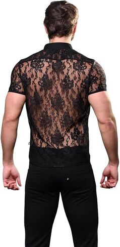 قميص أندرو كريستيان Unleashed Lace Muscle، أسود، صغير in Saudi Arabia