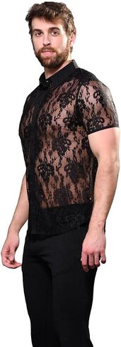 قميص أندرو كريستيان Unleashed Lace Muscle، أسود، صغير in Saudi Arabia