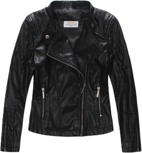 LJYH سترات للفتيات من الجلد الصناعي بأكتاف مبطنة للدراجات النارية معاطف لراكبي الدراجات النارية للربيع باللون الأسود 13/14 عامًا للأولاد سترات من الجلد الصناعي بياقة للأطفال معاطف للدراجات النارية باللون الأسود 13/14 عامًا in Kuwait