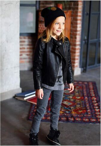 LJYH سترات للفتيات من الجلد الصناعي بأكتاف مبطنة للدراجات النارية معاطف لراكبي الدراجات النارية للربيع باللون الأسود 13/14 عامًا للأولاد سترات من الجلد الصناعي بياقة للأطفال معاطف للدراجات النارية باللون الأسود 13/14 عامًا in Kuwait