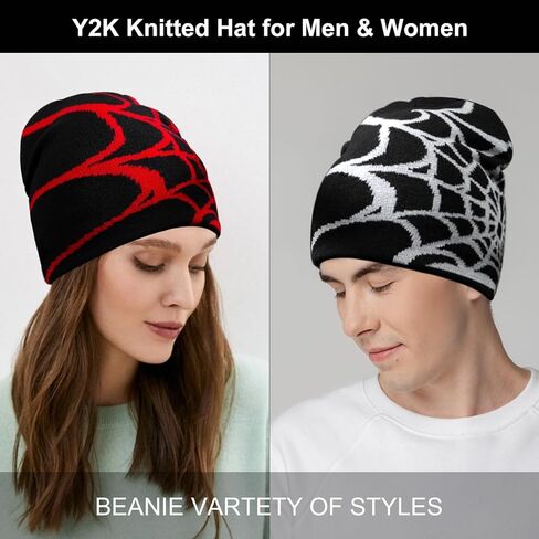 DKYM 4 قطع Y2k Beanies Spider Web Beanie Y2k قبعة شتوية محبوكة للنساء والرجال قبعة جرافيك بيني سوداء in Kuwait