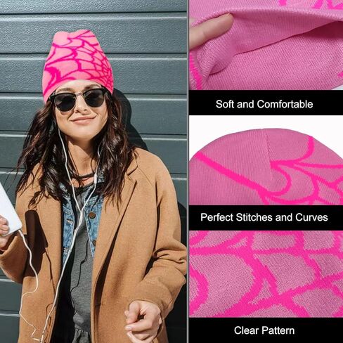DKYM 4 قطع Y2k Beanies Spider Web Beanie Y2k قبعة شتوية محبوكة للنساء والرجال قبعة جرافيك بيني سوداء in Kuwait