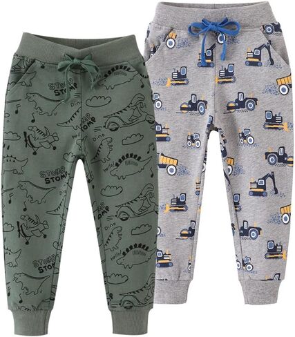 Azalquat Boys Active Athletic Pull-On Pants I Kids Cozy Cotton Cartoon Jogging Sweatpants in Kuwait