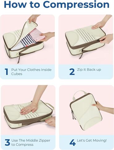 BAGSMART Compression Packing Cubes for Travel, 6 Set Travel Packing Cubes for Suitcases, Compression Suitcases Organizers Bag Set for Travel Essentials, Lightweight Packing Organizers Baby Pink in Saudi Arabia
