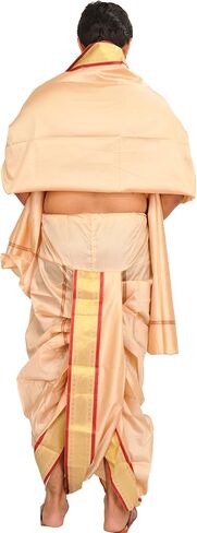 طقم Dhoti وVeshti جاهز للارتداء بحدود ذهبية منسوجة - حرير فني in Saudi Arabia