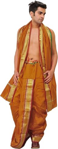 Ready to Wear Dhoti and Veshti Set with Woven Golden Border - Art Silk in Kuwait