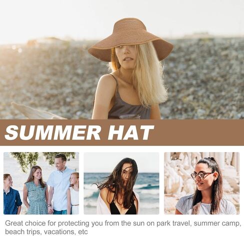 قبعة OULII النسائية القابلة للطي بحافة عريضة قابلة للطي مع فيونكة للصيف للشاطئ (خاكي) in Kuwait