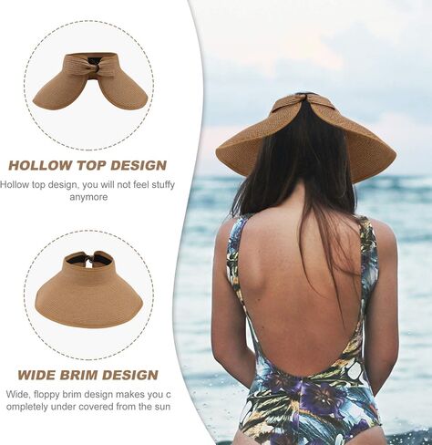 قبعة OULII النسائية القابلة للطي بحافة عريضة قابلة للطي مع فيونكة للصيف للشاطئ (خاكي) in Kuwait