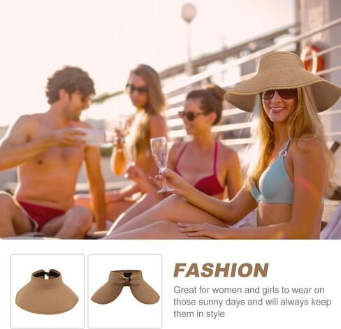 قبعة OULII النسائية القابلة للطي بحافة عريضة قابلة للطي مع فيونكة للصيف للشاطئ (خاكي) in Kuwait