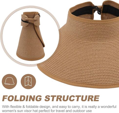قبعة OULII النسائية القابلة للطي بحافة عريضة قابلة للطي مع فيونكة للصيف للشاطئ (خاكي) in Kuwait