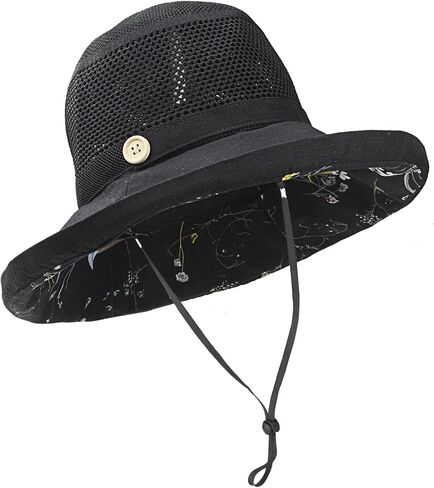Women Bucket Sun Hats Wide Brim Lightweight & Breathable Mesh Beach Cap Floral UPF50+ Fishing Hat in Saudi Arabia
