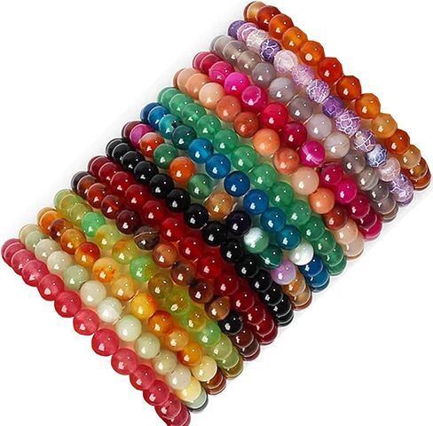 FIRAZIO 15 قطعة سوار مطاطي مطرز يدويًا سوار زجاجي دائري للنساء والرجال متعدد الألوان خرز زجاجي سوار مرن in Kuwait