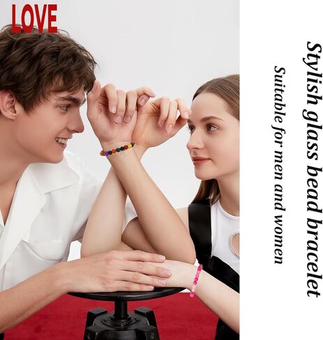 FIRAZIO 15 قطعة سوار مطاطي مطرز يدويًا سوار زجاجي دائري للنساء والرجال متعدد الألوان خرز زجاجي سوار مرن in Kuwait