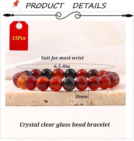 FIRAZIO 15 قطعة سوار مطاطي مطرز يدويًا سوار زجاجي دائري للنساء والرجال متعدد الألوان خرز زجاجي سوار مرن in Kuwait