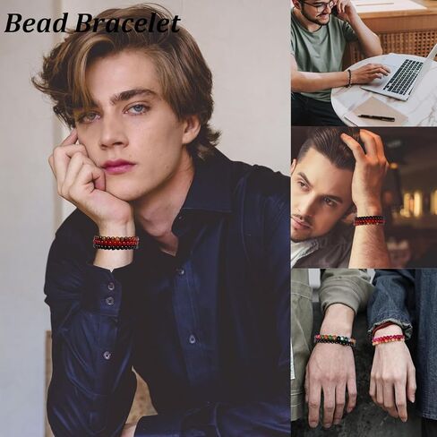 FIRAZIO 15 قطعة سوار مطاطي مطرز يدويًا سوار زجاجي دائري للنساء والرجال متعدد الألوان خرز زجاجي سوار مرن in Kuwait