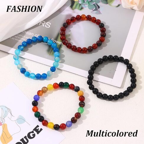FIRAZIO 15 قطعة سوار مطاطي مطرز يدويًا سوار زجاجي دائري للنساء والرجال متعدد الألوان خرز زجاجي سوار مرن in Kuwait
