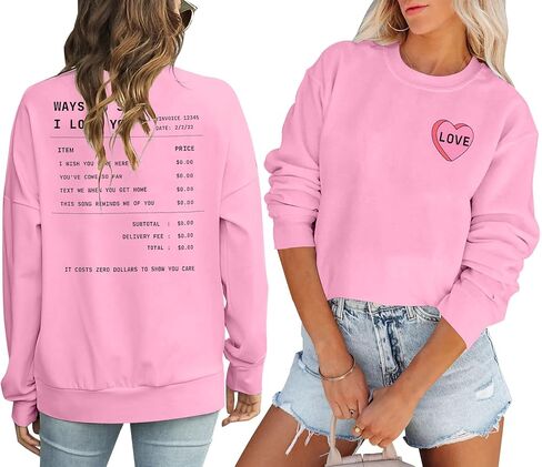 Valentine's Day Sweatshirt Women: Love Heart Graphic Pullover Tops Valentine Shirts for Gifts Long Sleeve Tee Top in Kuwait