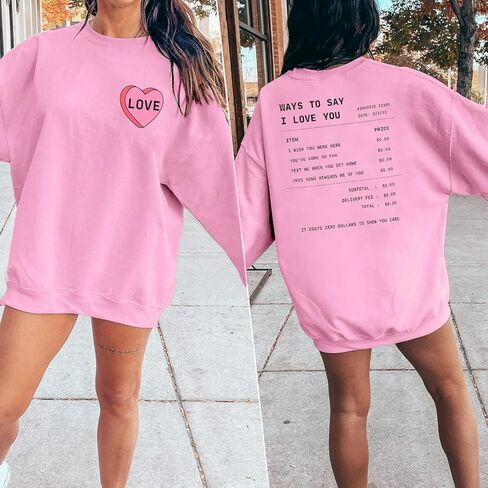 Valentine's Day Sweatshirt Women: Love Heart Graphic Pullover Tops Valentine Shirts for Gifts Long Sleeve Tee Top in Kuwait