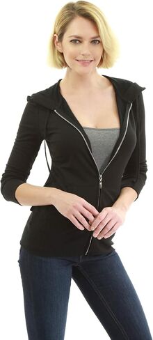 AmélieBoutik Women Cotton Blend Hoodie Zip Up Kangaroo Pocket Long Sleeve Jacket in Saudi Arabia