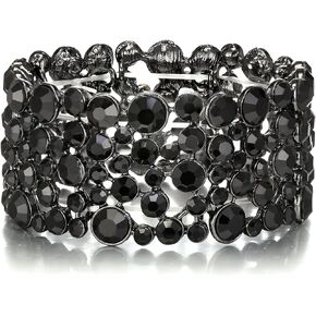 EVER FAITH Women's Rhinestone Crystal Wedding Bridal Art Deco Stunning Stretch Bracelet