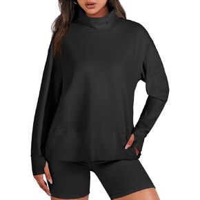 Aurgelmir Women's Long Sleeve Workout Pullover Thumb Hole Cowl Neck Stretchy Pullover Sweatshirt with Pockets in Kuwait