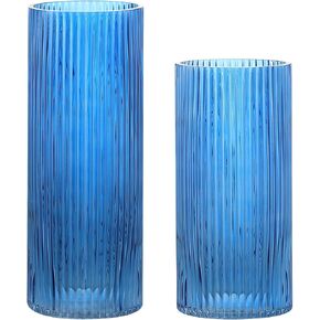 YANWE1 Black Glass Vase, Glass Flower Vase, Ribbed Glass Vase, Black Vase, Tall Cylinder Glass Vases for Centerpieces, Living Room, Bedroom, Dining Table, Office, Wedding, Bookshelf, 9.8 Inches