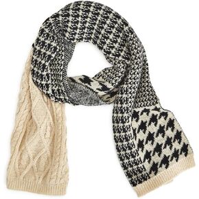 Two's Company Pattern Play Multi Size Hounds Tooth Print with Mix of Knit Patterns Scarf, 72-inch Length, Polyester, Women Accessories, Multicolor, 14" W x 72" L in Kuwait