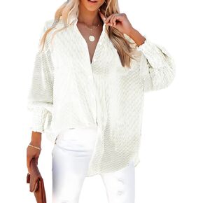Dokotoo Womens V Neck Striped Button Down Shirts Long Sleeve Tunic Tops