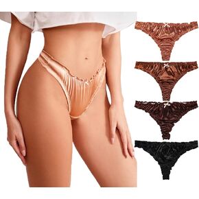 abandi Women's Satin Thongs Silk Feeling Bikini Briefs Underwear Ruched G-String Thong Panties Smooth Panties 4 Pack