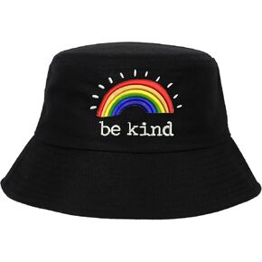 قبعة دلو مطرزة من Be Kind للنساء والرجال، قبعة صياد السمك قابلة للتنفس بألوان قوس قزح للجنسين، قبعة شمس عصرية