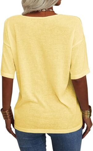 Tankaneo Women's Summer Fashion V-Neck Half Sleeves T Shirt Solid Casual Loose Basic Tunics Tops in Saudi Arabia
