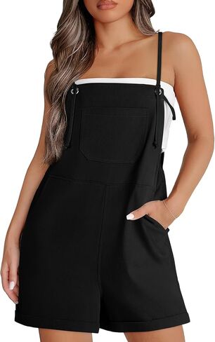 OFEEFAN Womens Shorts Overalls Sleeveless Adjustable Strap Short Rompers Jumpsuit With Pockets in Saudi Arabia